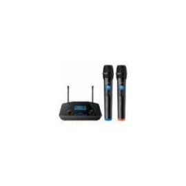 SISTEMA PROFESIONAL STEREN CON 2 MICRóFONOS INALáMBRICOS UHF ALCANCE HASTA 100M COLOR NEGRO